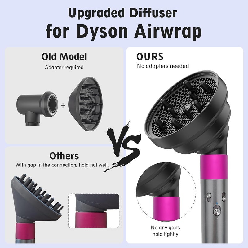 KingKam Upgraded Diffuser Attachment for Dyson Airwrap Styler, Collapsible Travel Hair Diffuser Attachments for Airwrap, Converts for Dyson Air wrap to Hair Dryer, Foldable and Portable - Black - Image 2